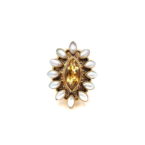 Nicky Butler Size 8 Citrine Gemstone Cultured Pearl Bronze Marquise Ring - Picture 1 of 3